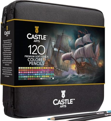 Castle Art Supplies 120 Colored Pencils Zipper-Case Set | Quality Soft Core Colored Leads for Adult Artists, Professionals and Colorists | In Neat,...