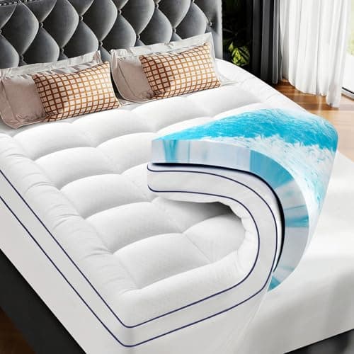 Surmatelas double couche de qualité supérieure en mousse à mémoire de forme de 3 pouces, mousse à mémoire de forme en gel de 2 pouces et housse de surmatelas à plateau-coussin de 1 pouce pour les maux de dos, le confort...