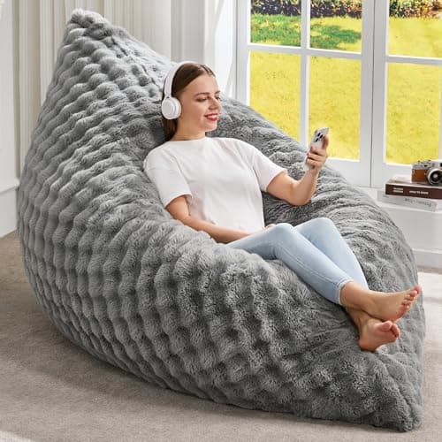 Hobestluk Fauteuil poire 3 en 1 Fauteuils poire géants pour adultes avec housse à bulles Coussin de sol convertible en pouf avec housse lavable en machine...