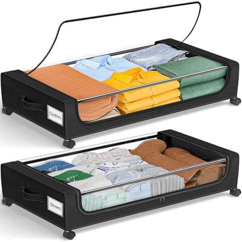 GoMaihe Rangement Sous Lit à Roulettes : Bacs de Rangement Sous Lit 48L avec Couvercles - Rangement Roulant Vetement sous le Lit - Conteneurs pour Vêtements Chaussures...