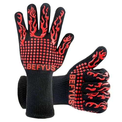 BBQ Glove Extreme Heat Resistant 1472°F Oven Gloves High Heat Resistant Silicone Oven Mitts for Kitchen Long Kitchen Gloves for Barbecue Smoker...