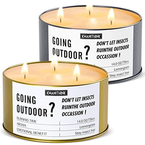 KWANITHINK Citronella Candles Outdoor, 2 x 14oz Large 3-Wick Wind-Resistant Citronella Scented Candle, 75-Hour Long Burning Soy Wax Candle for...