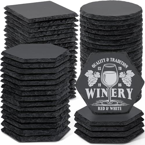 60 PCS Slate Coasters Bulk, MAPRIAL 4 Inch 20 PCS Black Square, 20 PCS Round, 20PCS Hexagon Stone Drink Coasters for Laser Engraving, Engravable...