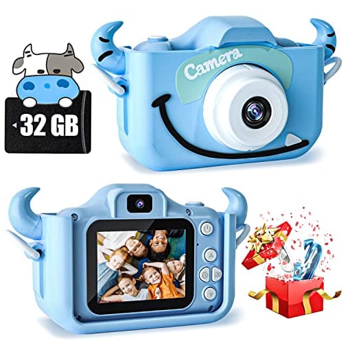 CIMELR Appareil photo numérique pour enfants de 3 à 12 ans – Caméra vidéo selfie 1080p avec carte de 32 Go, anniversaire pour petite fille et garçon, portable et facile à utiliser (bleu)
