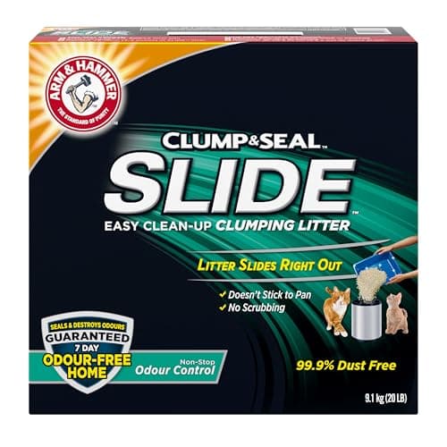 ARM & HAMMER Litière pour chat, toboggan et joint d'étanchéité, contrôle des odeurs non-stop, 7 jours de contrôle des odeurs, sans poussière, litière agglomérante en argile, 9,1 kg (lot de 1)