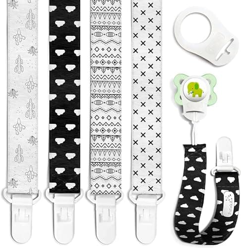 Attache-tétine – Lot de 4 attaches Binky au design moderne unique qui s'adaptent à toutes les tétines et sucettes. Unisexe pour garçons et filles pour registre de baby shower - Blanc