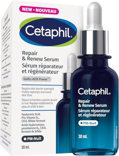 CETAPHIL Repair & Renew Serum, PM Face Serum for Stressed Sensitive Skin, 1 Fl Oz Dropper Bottle, Gallic Acid & Vitamin E