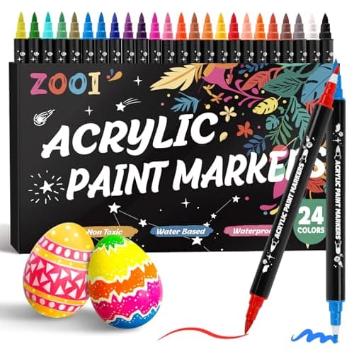 ZOOI Easter Gifts for Kids Teens, Acrylic Paint Markers for Art Supplies, Easter Basket Stuffers 24 Colors Dual Tip Crayon Acrylique Markers for...