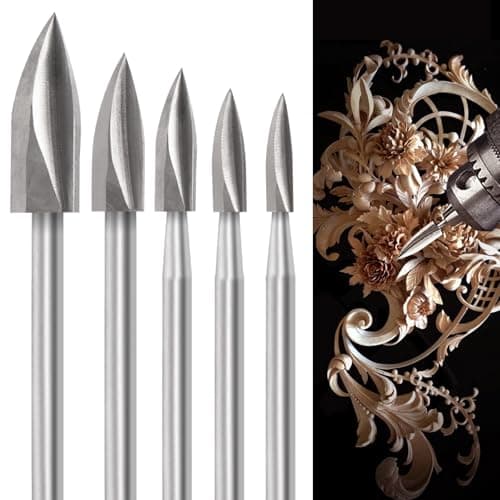 shengbenhao Ensemble de forets de sculpture sur bois, 5 pièces avec tige de 1/8 pouce, bricolage, gravure, sculpture, perçage, meulage