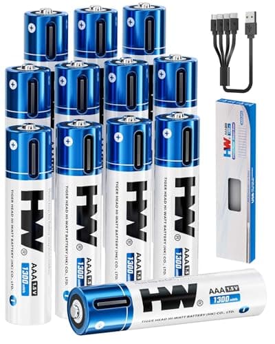 HW Rechargeable Triple A Lithium Batteries with USB C Cable [12-Pack]: Fast Charge, Lightweight, 1300mWh, 1000+ Cycles, 1.5V Stable Output for AAA...