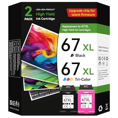 Chromojet 67XL Ink Cartridges Black/Color Combo Pack Compatible for HP Ink 67 67XL Printer Ink 67 Fit for DeskJet 4155e 2855e 2755e 2700 2700e...