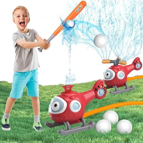 HY-MS 2 in 1 Helicopter Water Sprinkler for Kids, Outdoor Toys with Baseball Ball Game Set, 360°Roating Spray Summer Fun Backyard Garden Lawn for...