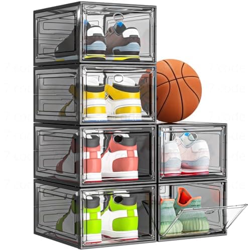 Thicken & Sturdy Clear Shoe Storage Organizer with Magnetic Door, Stackable Boxes for Closet, Foldable Space-Saving Shoe Rack for Sneaker Boot...