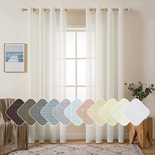 MIULEE 2 Panels Natural Linen Look Textured Sheer Curtains Elegant Solid Ivory Drapes Grommet Top Window Voile Panels for Bedroom Living Room...