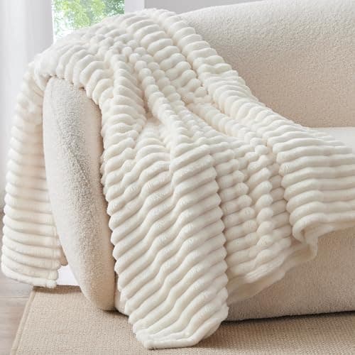 BEDELITE Fuzzy Throw Blanket for Couch - Cream White Fluffy Cozy Soft Plush Warm Fleece Blankets for Winter, Gifts for Women Men
