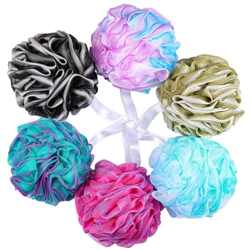 BTYMS 75 g/pièce Grande éponge de douche luffa, exfoliante pour le corps, chouchous de douche, éponges de bain en maille Pouf – Lot de 6
