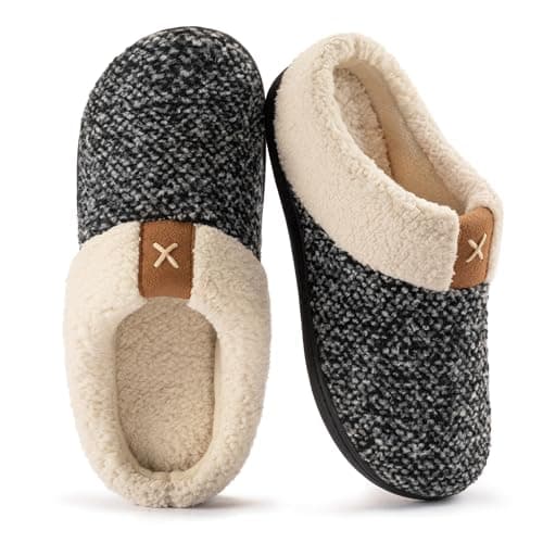 ULTRAIDEAS Women's Cozy Memory Foam Slippers Fuzzy Wool-Like Plush Fleece Lined House Shoes w/Indoor, Outdoor Anti-Skid Rubber Sole (8.5,Grey)