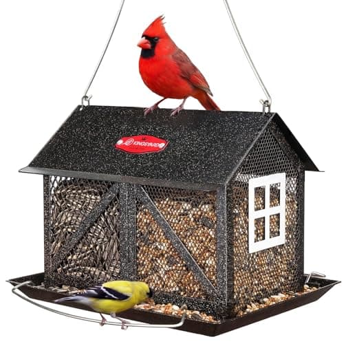 Kingsyard Large Metal Bird Feeder for Outdoors with Weatherproof Roof, 2 in 1 Wild Bird Seed Tray with 360° Perches, 5 Lbs Capacity for Garden Yard...