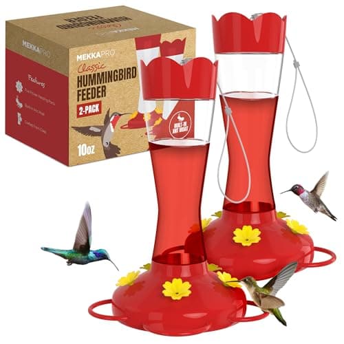 MEKKAPRO Hummingbird Feeders for Outdoors Glass - Red Hummingbird Feeders for Outdoors, Metal Ring, Bee-Proof Design, Easy Assembly, Red...
