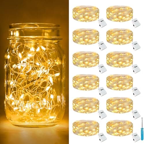[12 Pack & 3 Modes] Fairy Lights Battery Powered 7FT 20LED Twinkle Lights Battery Mini Lights Small LED String Lights Waterproof Silver Wire for...