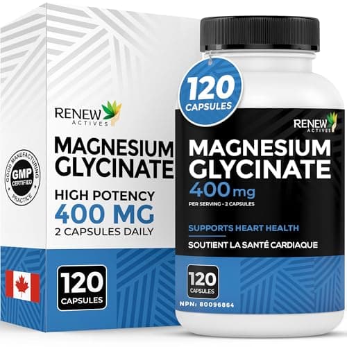 RENEW ACTIVES Magnesium Glycinate – 400mg Per Serving (2 Capsules) – High-Absorption Bisglycinate Form for Deep Relaxation, Muscle Recovery, Bone...
