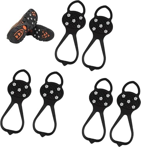 THJOPOKEEL 3 paires de crampons à neige, pointes de préhension antidérapantes, crampons de traction pour pinces à glace, crampons de chaussures, crampons avec 10 crampons en acier pour...