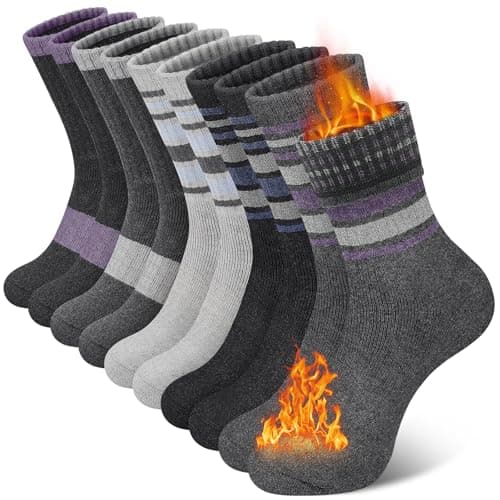 SIMIYA Chaussettes en laine mérinos pour femme 5 paires très épaisses pour l'hiver, chaudes, thermiques, randonnée, confortables et douces pour dames par temps froid