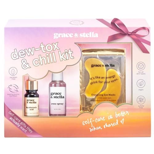 grace & stella Award-Winning Skin Care Set - Birthday Gifts for Women - Travel Essentials with Gold Eye Masks, Hyaluronic Acid Serum & Rose Spray -...