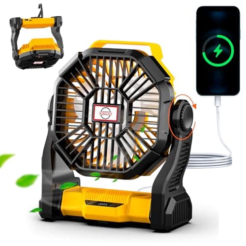 Lostrain Camping Fan with LED Light, 36H Rechargeable Tent Fans 10400mAh Portable USB Desk Fan Silent Battery Operated with Hanging Hook for...
