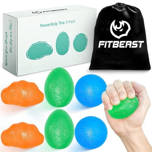 Balles anti-stress FitBeast pour adultes, paquet de 6 balles d'exercice pour les mains, soulagement du stress et entraîneur de force de préhension, balles spongieuses et balles à presser pour l'arthrite,...