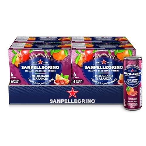 Boisson pétillante italienne San Pellegrino Naturali Melograno & Arancia, orange et grenade, canette de 330 ml, 24 canettes au total