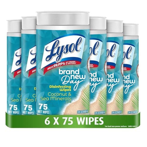 Lingettes désinfectantes Lysol®, Brand New Day Noix de coco et minéraux marins, (6 x 75 lingettes humides) = 450 lingettes humides, Paquet de 6, Tue...