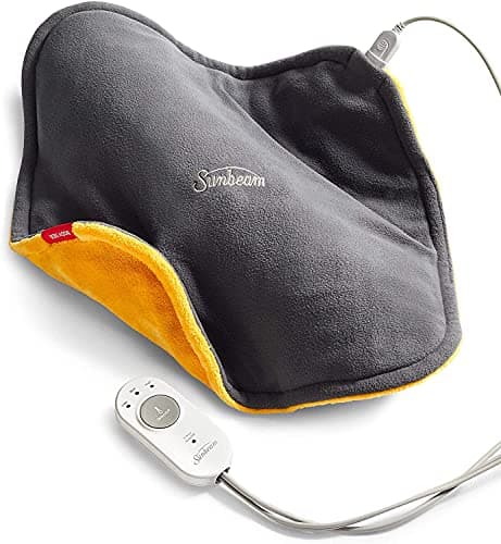Sunbeam ConformHeat Heating Pad for Pain Relief of Back, Neck and Shoulders, Grey/Yellow - 3 Heating Settings, Auto-Shutoff