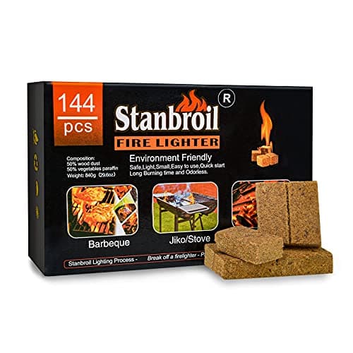 Stanbroil 144 pcs Natural Charcoal Fire Starters, Super Fast Lighting Charcoal Starters Perfect for Fireplace, Campfire, Wood Stove, Fire Pit