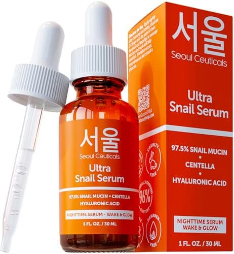 Korean Skin Care Snail Mucin Serum - Korean Beauty Skincare Night Serum for Face - Contains Potent 97.5% K Beauty Snail + Hyaluronic Acid +...