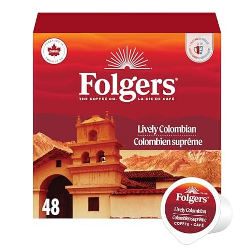 Folgers Lively Colombian Medium Roast Single Origin Coffee Pods, Single Serve One Cup Pods made with Arabica Beans for Hot or Iced Drinks, 48 Count...