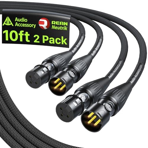 AA AUDIO ACCESSORY XLR Cable 10ft 2 Pack, Neutrik REAN Gold-Plated Connectors, Kevlar-Reinforced Nylon Braided XLR Microphone Cable, Mic Cable,...