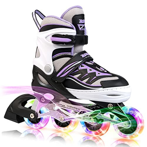 2PM SPORTS Cytia Purple Girls Adjustable Illuminating Inline Skates with Light up Wheels, Fun Flashing Roller for Kids - Purple Large