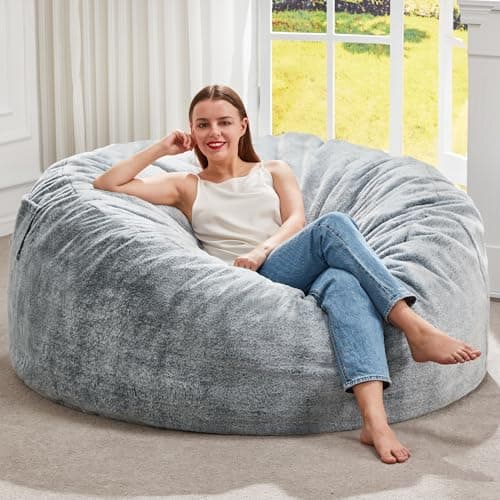 Hobestluk Poufs géants avec rembourrage, poufs en mousse à mémoire de forme avec housse moelleuse et lavable en machine, poufs pour adultes...