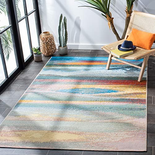 SAFAVIEH Barbados Collection Area Rug - 8' x 10'5", Light Blue & Pink, Abstract Sunset Design, Non-Shedding & Easy Care,