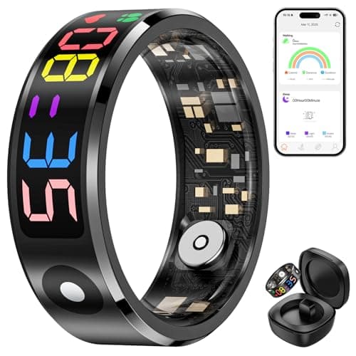 Smart Ring for Women & Men, Fitness & Health Tracker with Display Screen, 5ATM Waterproof Smart Rings for Activity Monitoring, No App Fees(Black...
