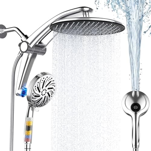 Rain Shower Head with Handheld,Dual Shower Head with Hose,Detachable 10" High Pressure ShowerHead Combo with 9 Settings Shower Spray Built-in...