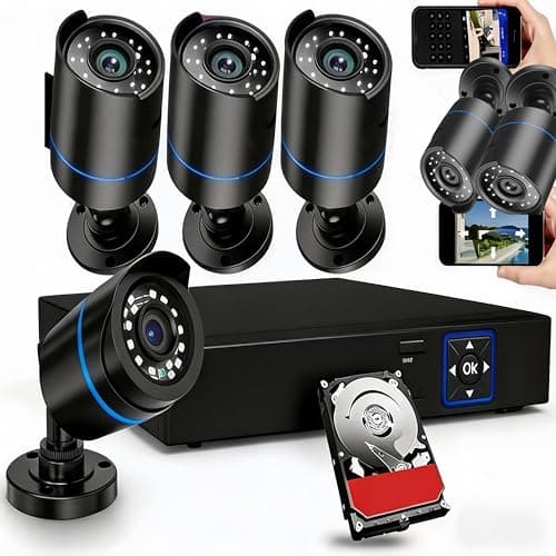 Kits de caméra DVR de surveillance du système de sécurité à domicile 3000TVL, 4 pièces caméras de vision nocturne IP filaires 5MP définies avec AI Motion ...