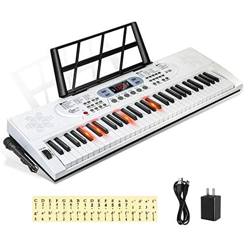 Clavier Hricane Touches éclairées par piano pour débutants adultes adolescents enfants, clavier de musique électronique à 61 touches avec modes d'enseignement alimenté par USB ou batterie...