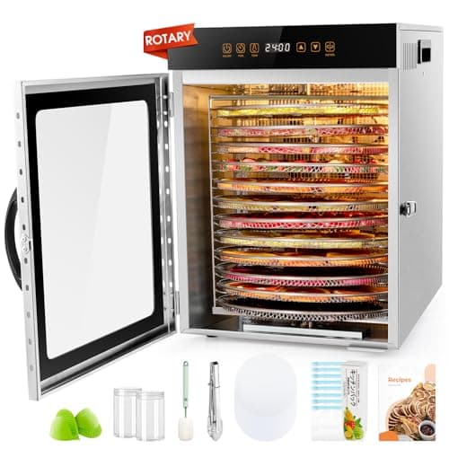 KWASYO Rotary Food Dehydrator Machine, 12 Trays ALL Stainless Steel, 1000W Dual fan 360°, 24H Adjustable Timer & 30-90℃ Temperature Control,...