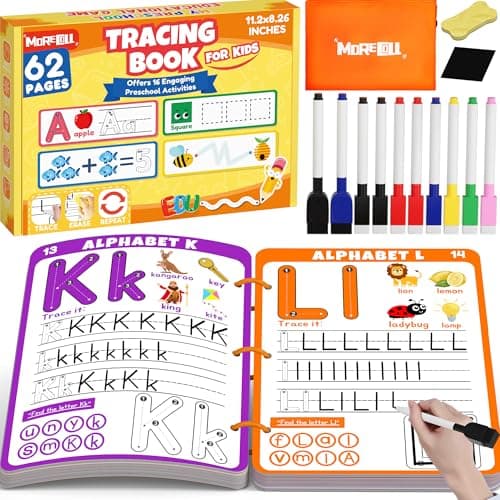 Preschool Learning Activities Educational Workbook, 62 Reusable Pages Pre Kindergarten Workbooks, Number Letter Tracing Books for Kids, Autism...