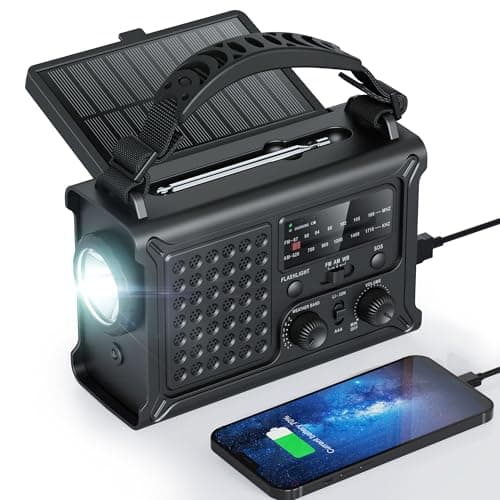 Raynic Emergency Weather Radio (Upgraded) – 12000mAh/44400mWh, AM/FM, Phone Charger, 5W Flashlight, Reading Lamp, Solar & Hand Crank Charging, NOAA...