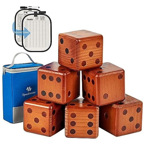SpeedArmis Jeu de dés géants en bois – Grand jeu de pelouse avec tableau de bord – Jeux de plage en plein air pour adultes et famille (sac de transport inclus)