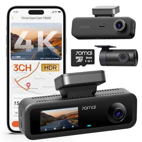 70mai 4K Dash Cam Front and Rear Inside, 3 Channel Car Dash Camera for Cars, Dashcam with GPS, Wi-Fi 6, Voice Control, Parking Monitor, Night...