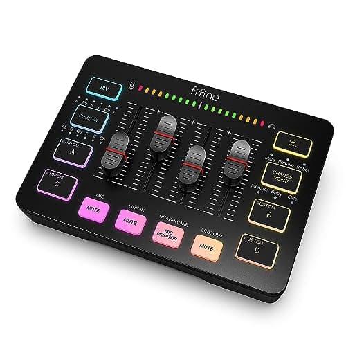 FIFINE Gaming Audio Mixer, Streaming 4-Channel RGB Mixer with XLR Microphone Interface, Volume Fader, 48V Phantom Power on Mac and PC, for Game...